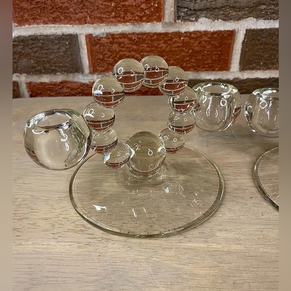 Vintage Pair Clear Bubble Glass Candlestick Holders‎ Imperial Candlewick 1940s - Picture 2 of 8